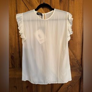 DSQUARED2‎ Ruffle Sleeveless Sheer Blouse White